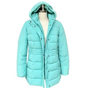 Lands' End Teal Aqua Hooded Quilted Down Winter Coat - Size Large Petite NWT